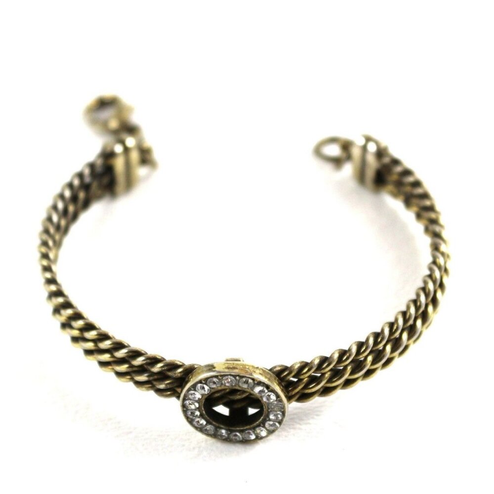 Vintage Gold-Tone Twisted Rope Bracelet With Rhinestone Circle Pendant & Lobster